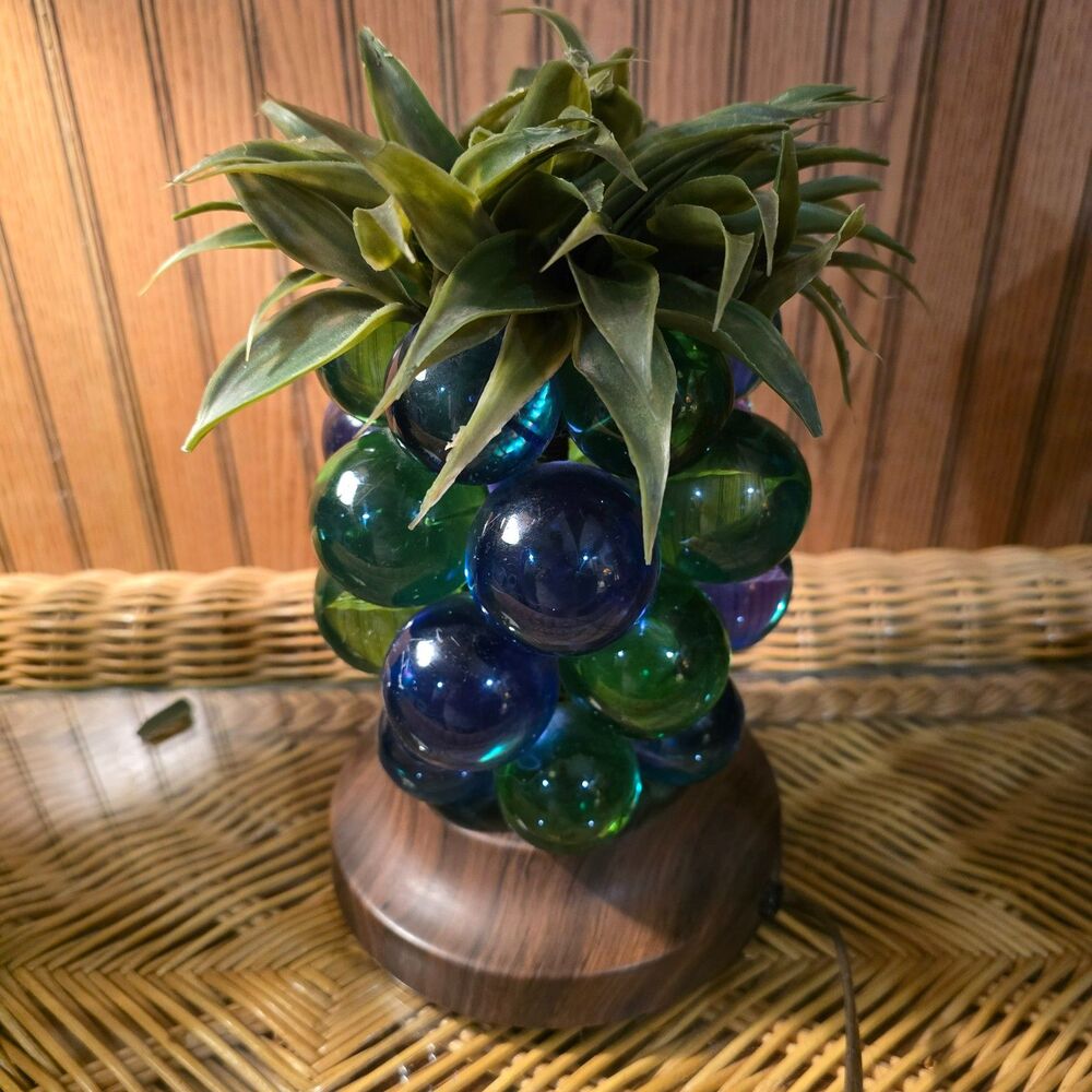 RARE Vintage Tiki Lucite Grape Pineapple Lamp Blue Green MCM 1960s